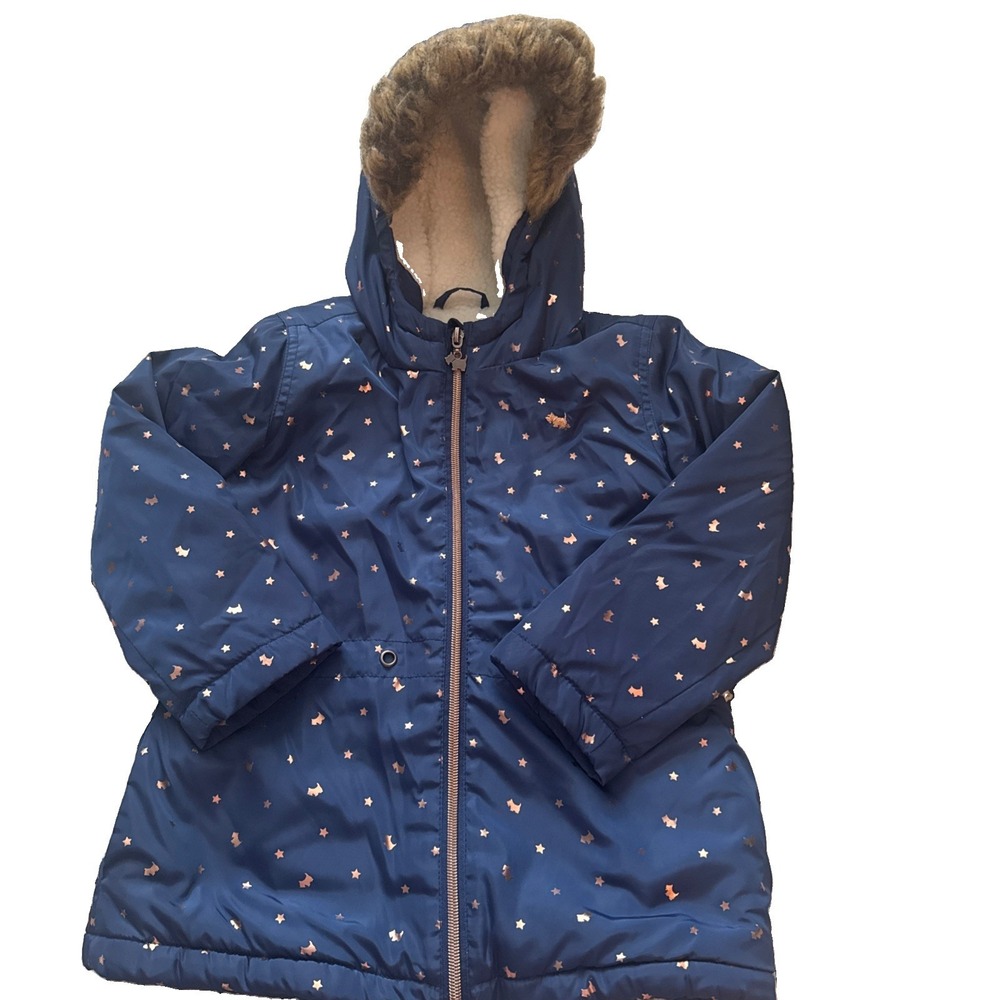 Scottie Dog Full Zip Hooded Jacket Girls Sz 6 Navy Blue Dogs Faux Fur